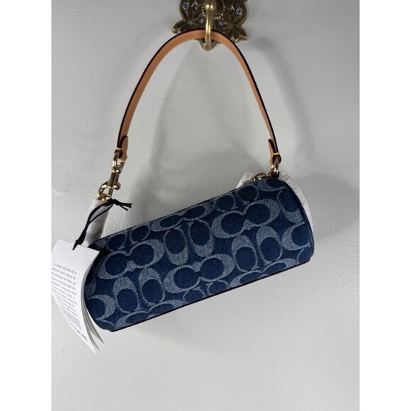 NWT Coach Nolita Barrel Bag In Denim Signature Jacquard Gold Midnight Navy - Picture 5 of 8